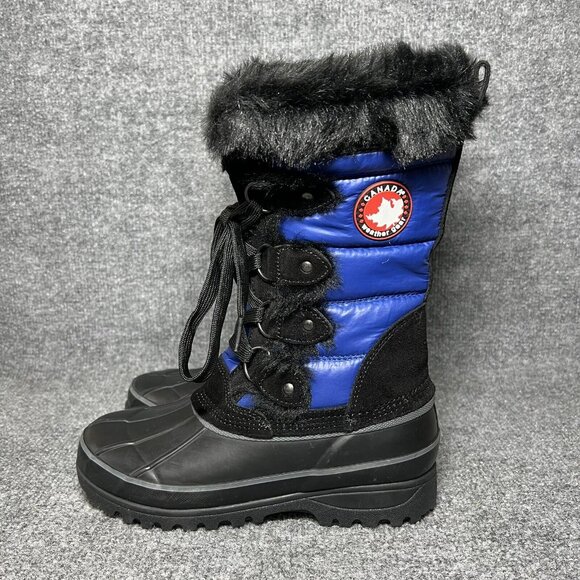 Canada Weather Gear Calie Boots Womens 6 Blue Black Faux Fur Waterproof Snow NEW - Picture 3 of 11